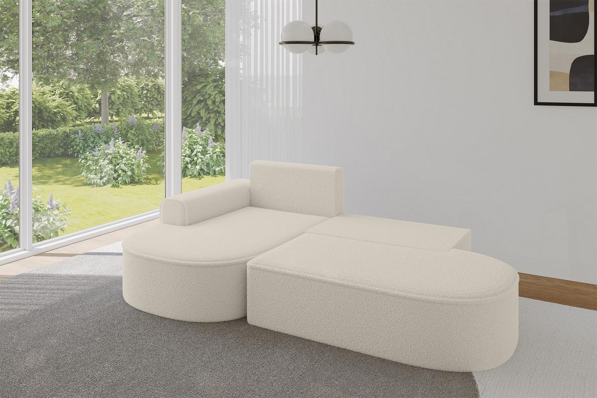 ECKSOFA mit Schlaffunktion und Bettkasten Ottomane Links MARI-L1-S - 283x167x73 cm Beige Bouclé - Beige/Schwarz, Holzwerkstoff/Kunststoff (283/167cm) - ALTDECOR