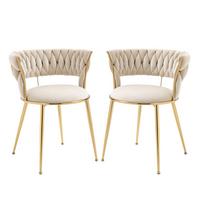 ESSZIMMERSTUHL 2er Set Samt Ivory & Gold mit geflochtener Rückenlehne - Magnolie, Textil (57/70/43cm) - Urban Meuble