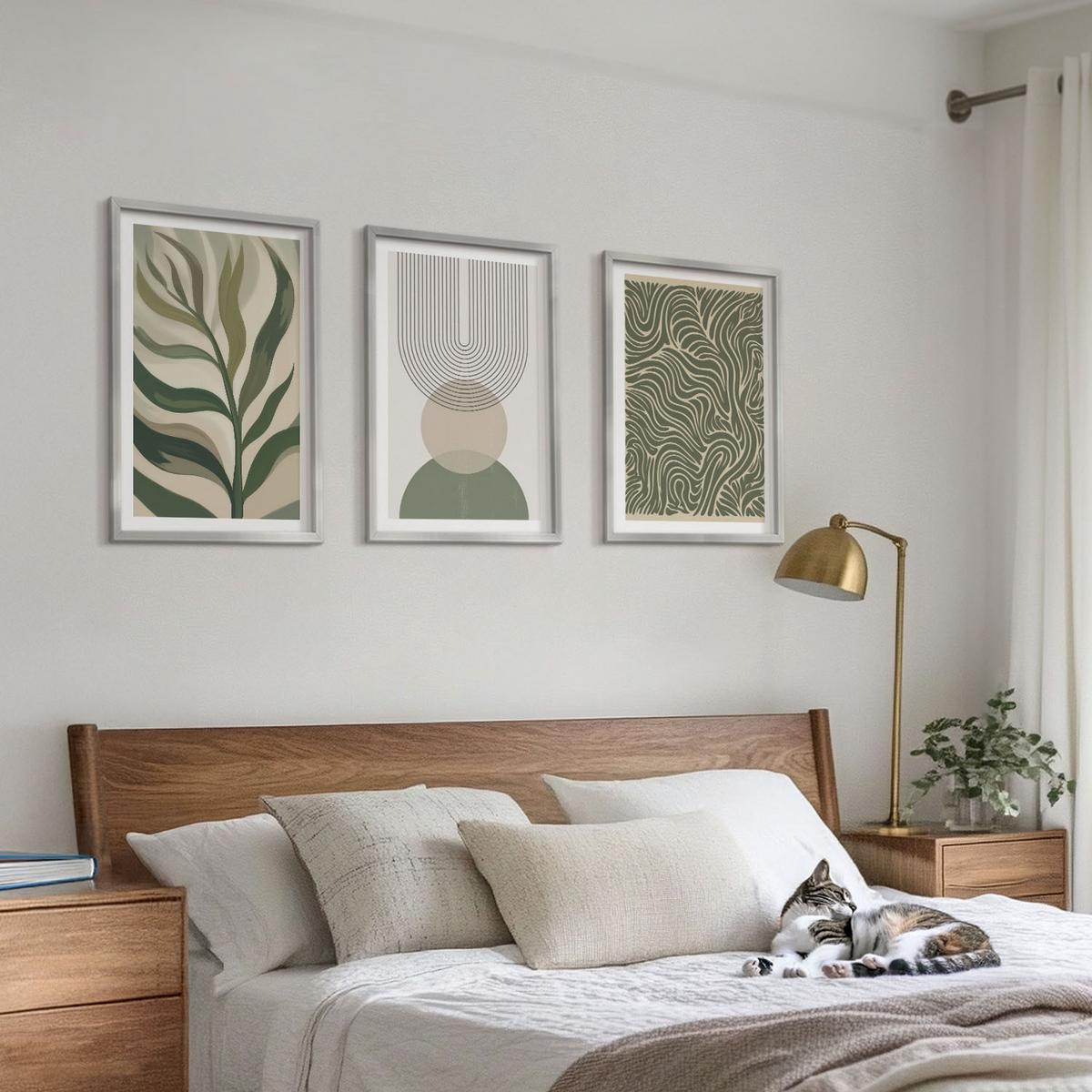 BILDER SET 3er Set - 40x60 cm Silberner Rahmen - Geometrische Blattformen - Silberfarben, Kunststoff (40/60cm) - TULUP