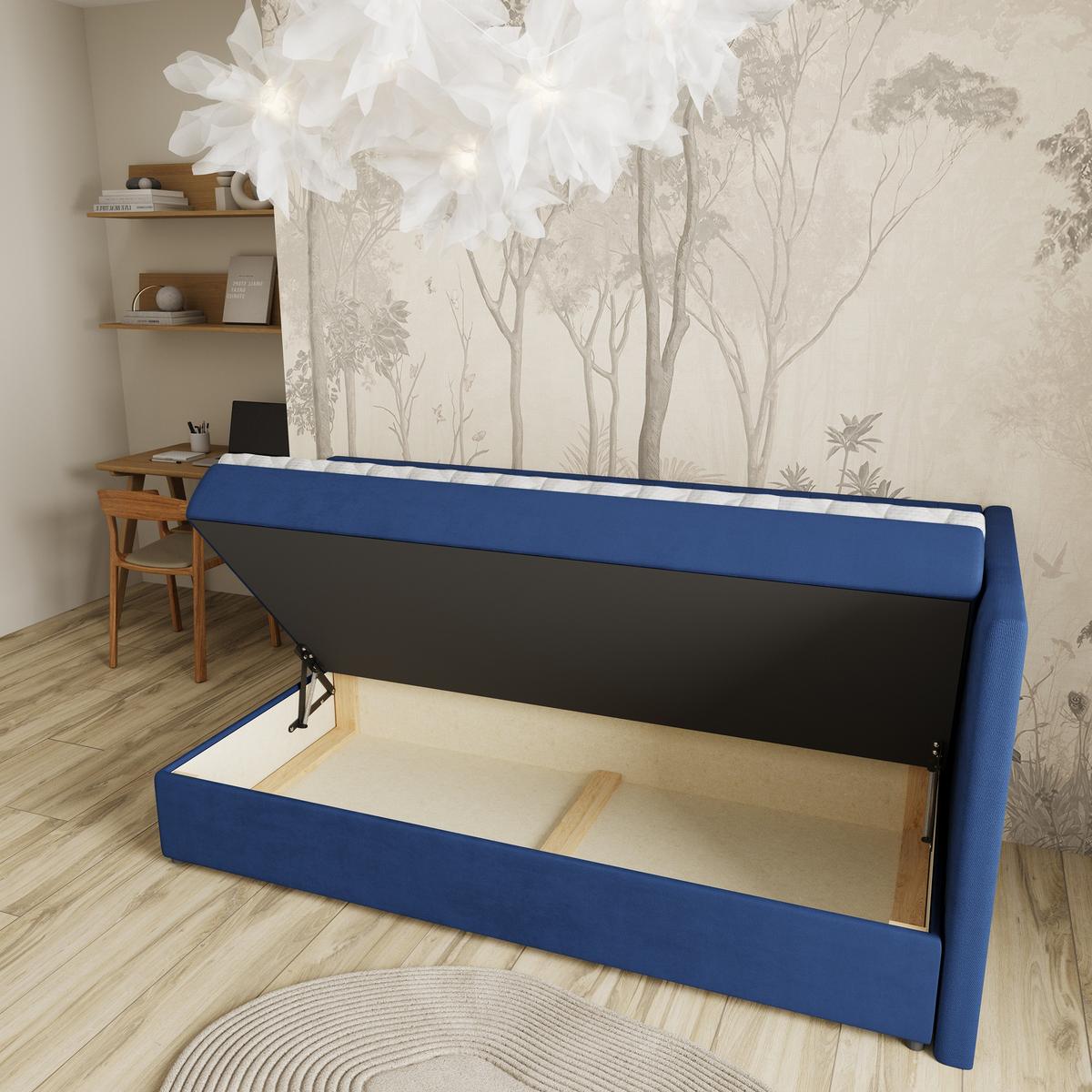 BOXBETT ARIS 100x200 cm mit Matratze und Topper, H2+H3 - Blau - Blau, Holz (100/200cm) - MASSENO