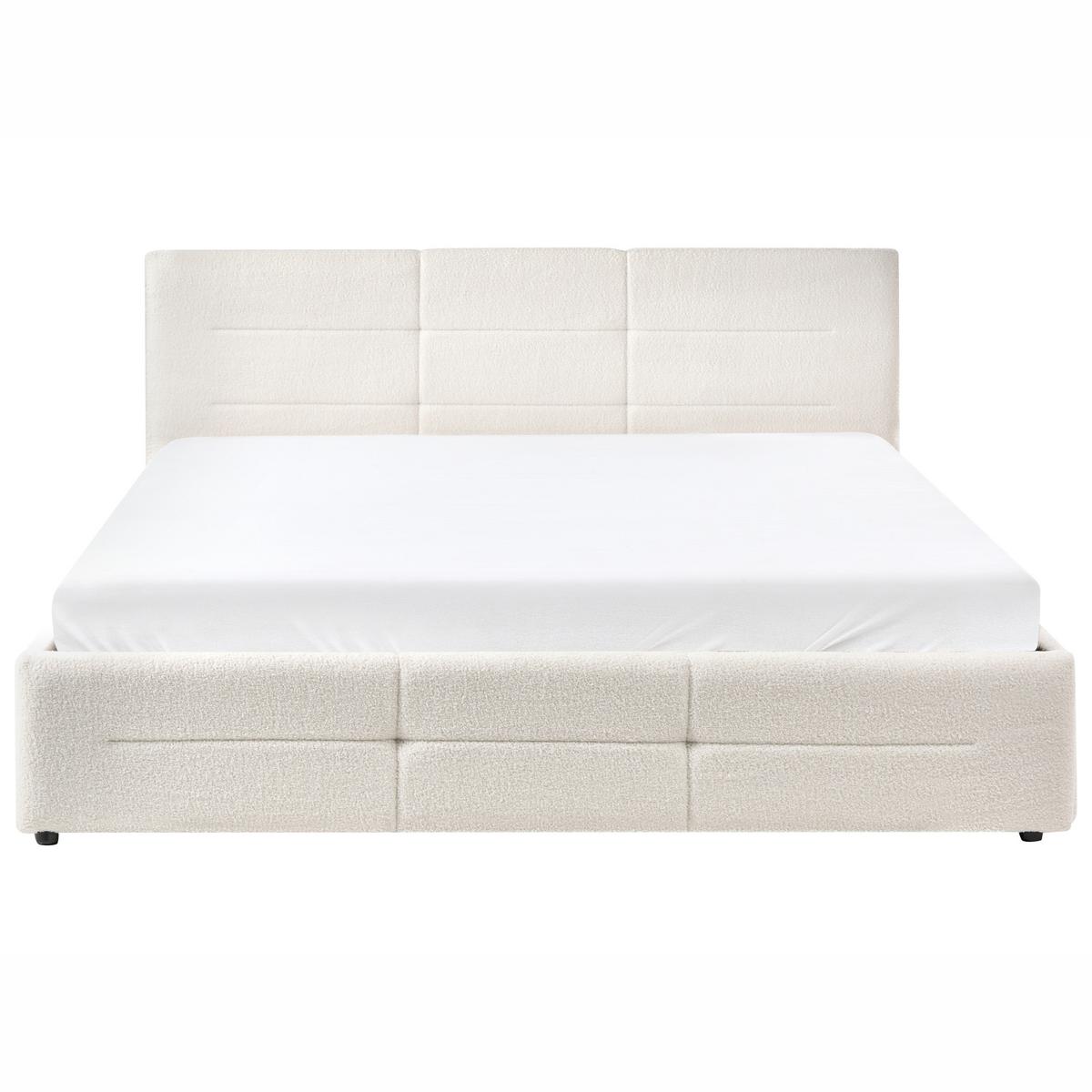 BETT mit Stauraum 180/200 Bouclé Cremeweiß Massognes - Creme, Textil (180/200cm) - Beliani