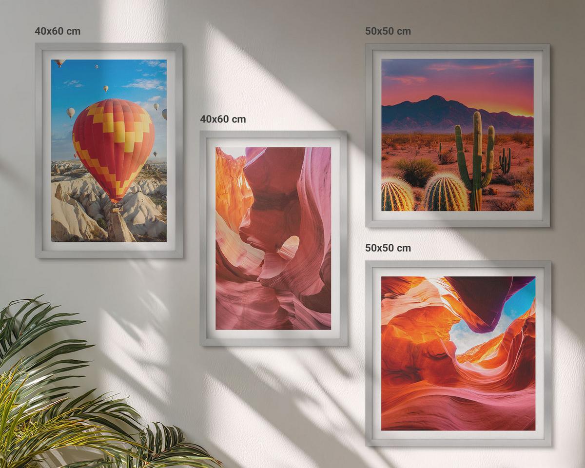 BILDER SET 4er Set - 50x50 cm & 40x60 cm Silberner Rahmen - Landschaften von Wüstenschluchten - Silberfarben, Kunststoff (50/50cm) - TULUP