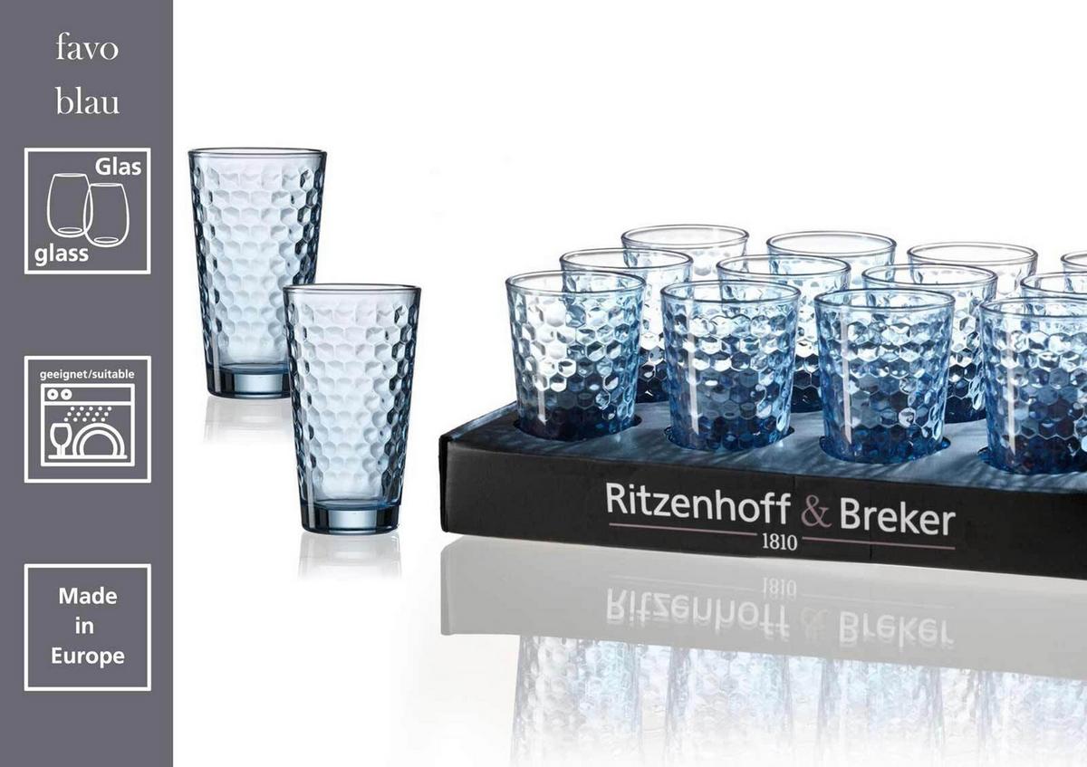 LONGDRINKGLÄSER Favo Blau 400 ml 12er Set - Blau, Glas (0.4L) - Ritzenhoff Breker