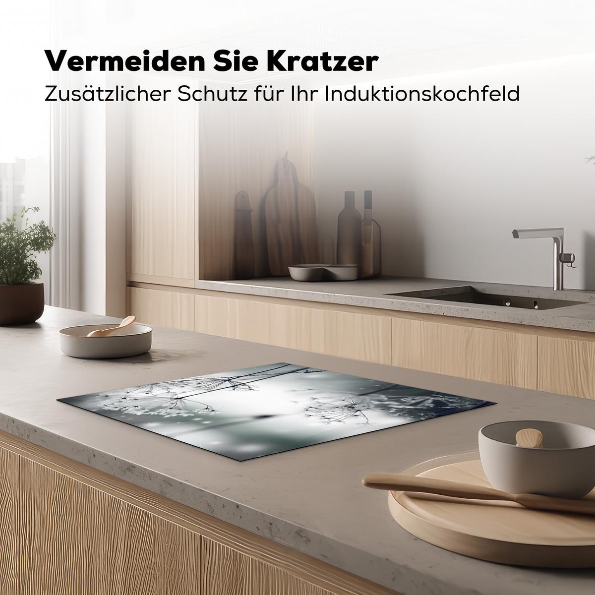 HERDABDECKPLATTE Blumen - Winter - Schnee - Natur Abdeckung Ceranfeld 59x51 cm - Grau, Kunststoff (59/51/0.2cm) - MuchoWow