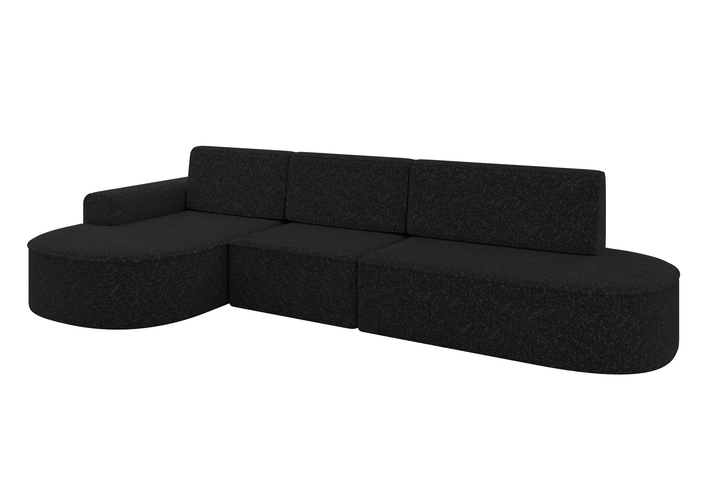 ECKSOFA mit Schlaffunktion Ottomane Links MARI L2-S 368X167X85 Schwarz Velours - Schwarz Hochglanz/Schwarz, Holzwerkstoff/Kunststoff (368/167cm) - ALTDECOR