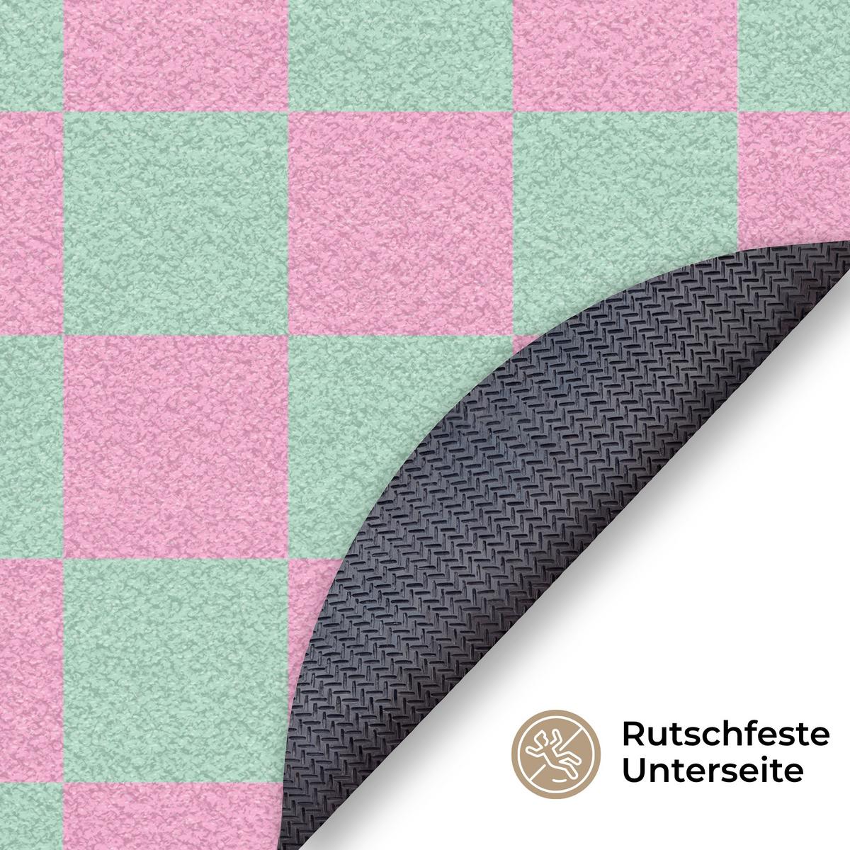 FUSSMATTE Schachbrettmuster - Grün - Rosa - Würfel Fußabtreter 90x90 cm - Mintgrün, Kunststoff (90/0.4cm) - MuchoWow