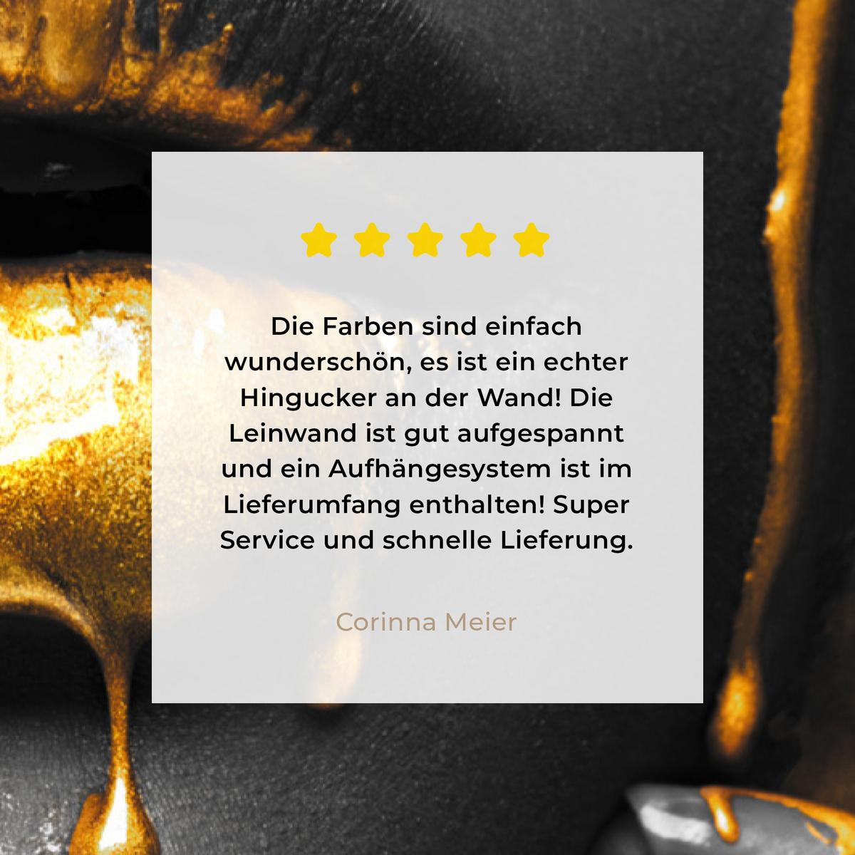 LEINWANDBILD Frau - Schwarz - Gold - Gesicht - Lippen Deko Groß 90x140 cm - Goldfarben, Textil (90/140cm) - MuchoWow