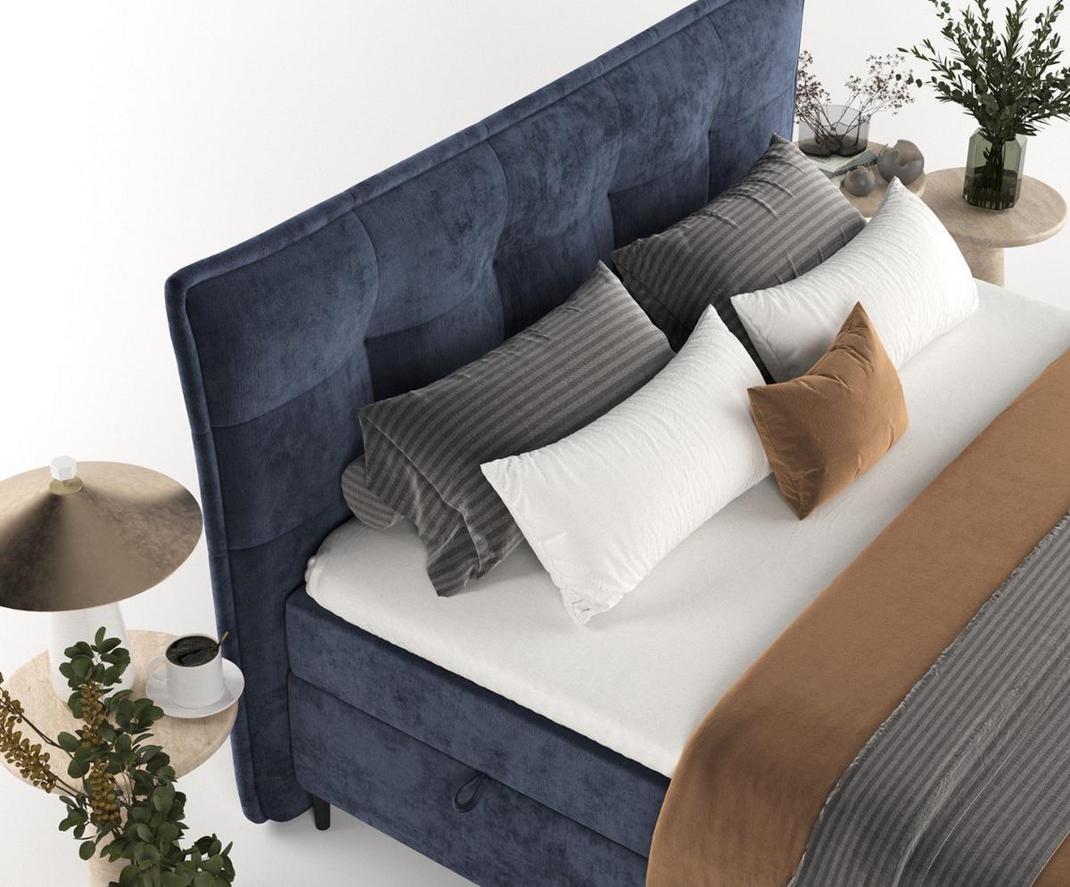 BOXBETT Las Palmas 200/200 cm Marineblau im Lotta Stoff - Schwarz/Dunkelblau, Holz/Holzwerkstoff (200/200cm) - AltaBeds