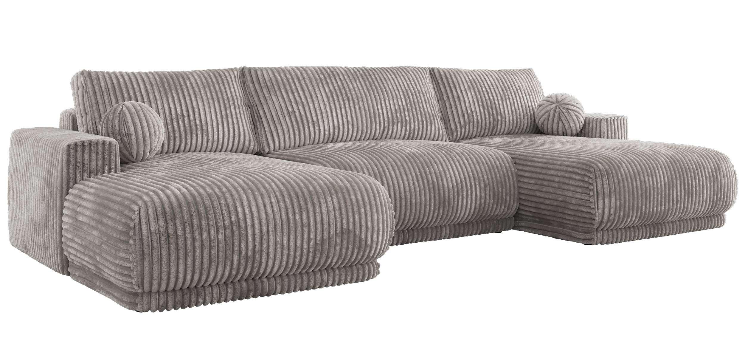 WOHNLANDSCHAFT RINA U Hellgrau Cord - Hellgrau/Schwarz, Kunststoff/Textil (360/85/170cm) - MKS