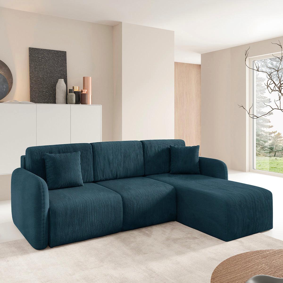 ECKSOFA Dora 3 Sitzplätze Dunkelblau - Blau, Holz (245/185cm) - Petits-meubles
