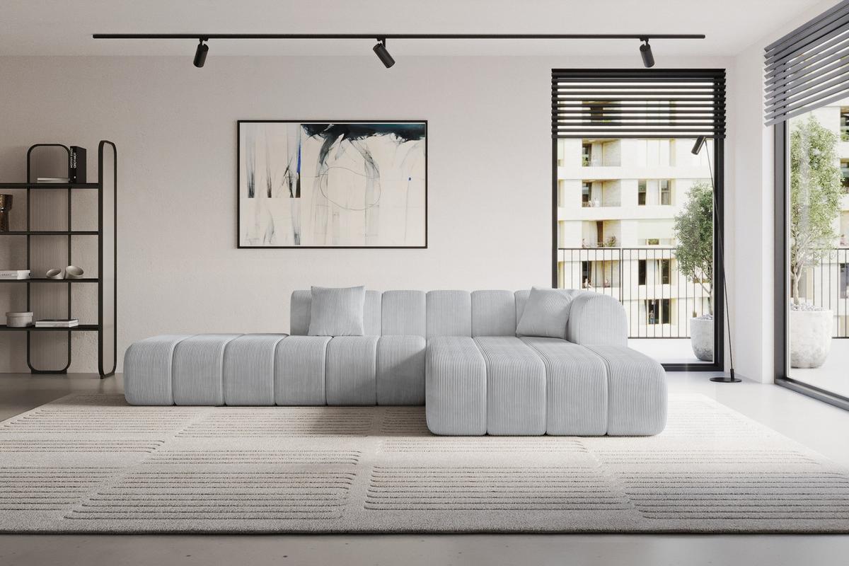 ECKSOFA Ottomane Rechts BILA-L 289x176x71 Grau Cord - Alufarben/Schwarz, Holzwerkstoff/Kunststoff (289/176cm) - ALTDECOR