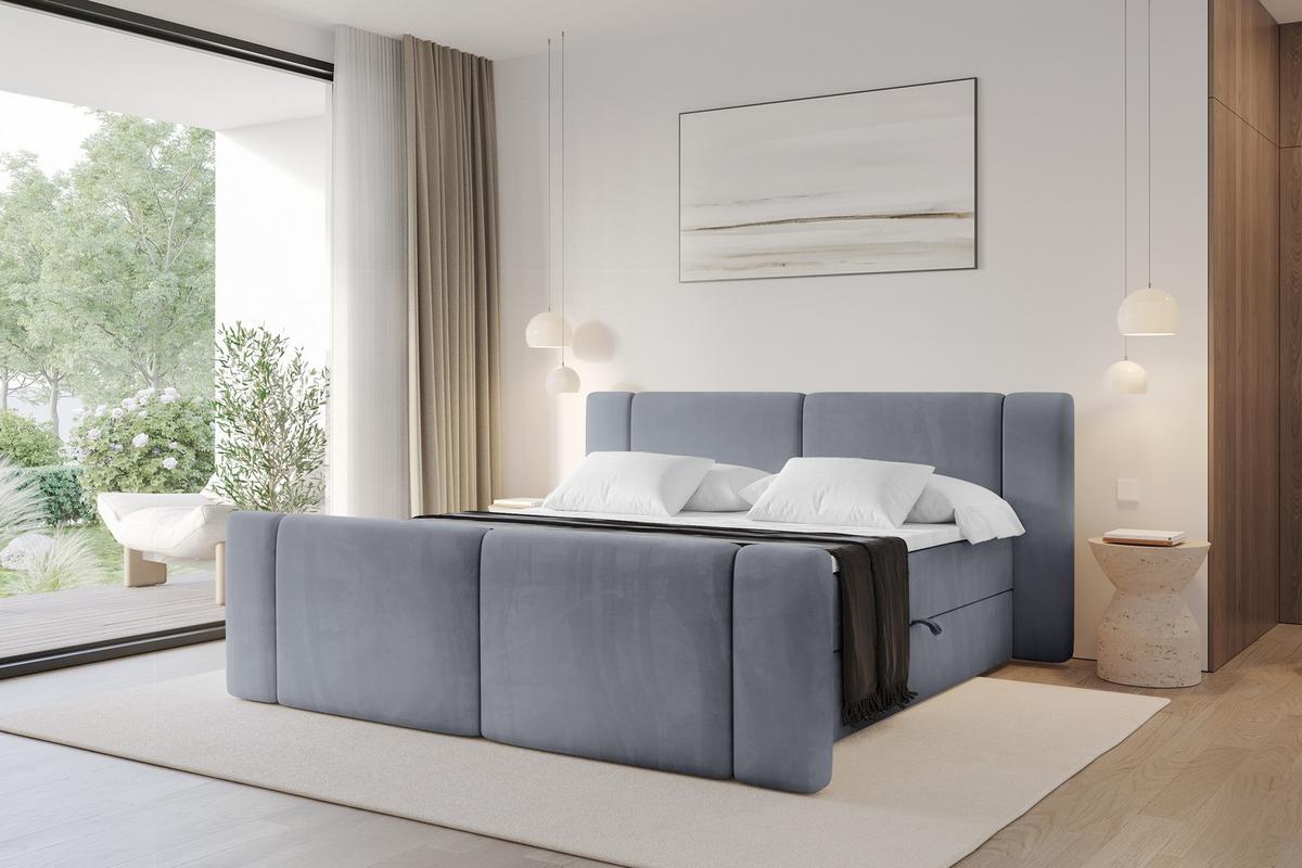 BOXBETT mit Matratze H3 - EVON Zanozek - 180x200 cm Grau - Grau, Holzwerkstoff (180/200cm) - ALTDECOR