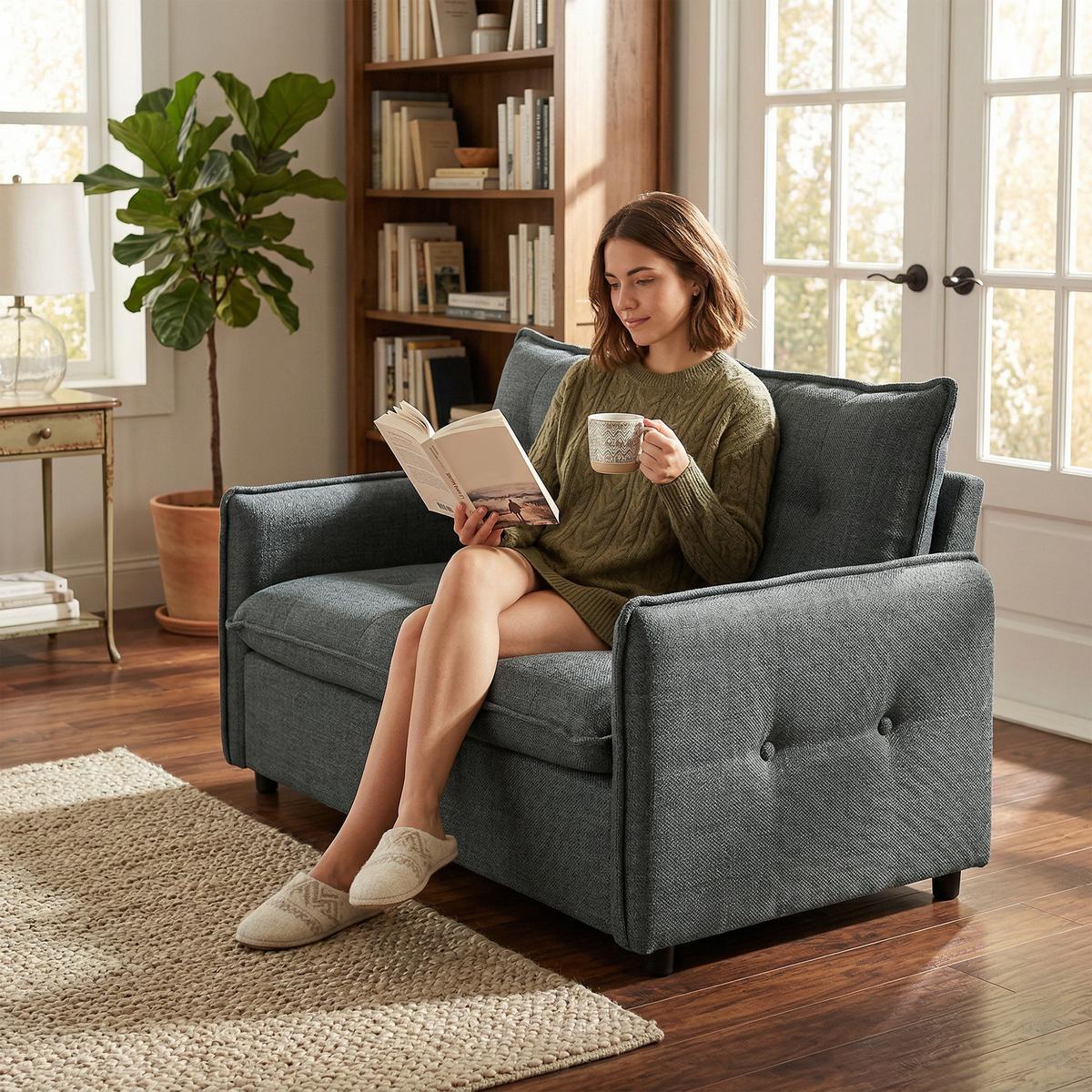 SOFA Rhyxan 131/75/85cm - Dunkelgrau, Textil (75/85/131cm) - ZMH
