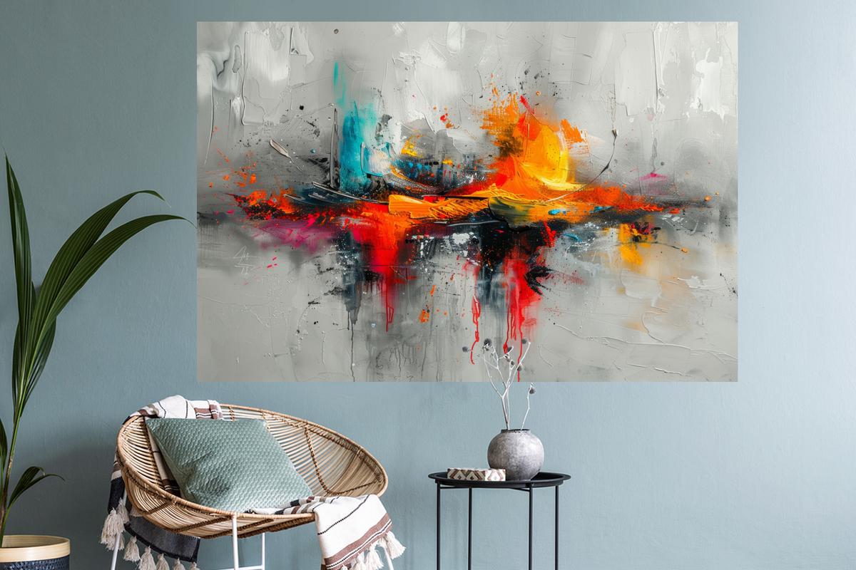 WANDTATTOO Moderne Kunst - Orange - Grau - Abstrakt Wandsticker 120x80 cm - Hellgrau, Kunststoff (120/80/0.1cm) - MuchoWow