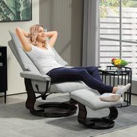 RELAXSESSEL mit Hocker, Drehbar Fernsehsessel mit Liegefunktion Samtoptik - Dunkelbraun/Grau, Holz/Textil (87/113/81cm) - HOMCOM