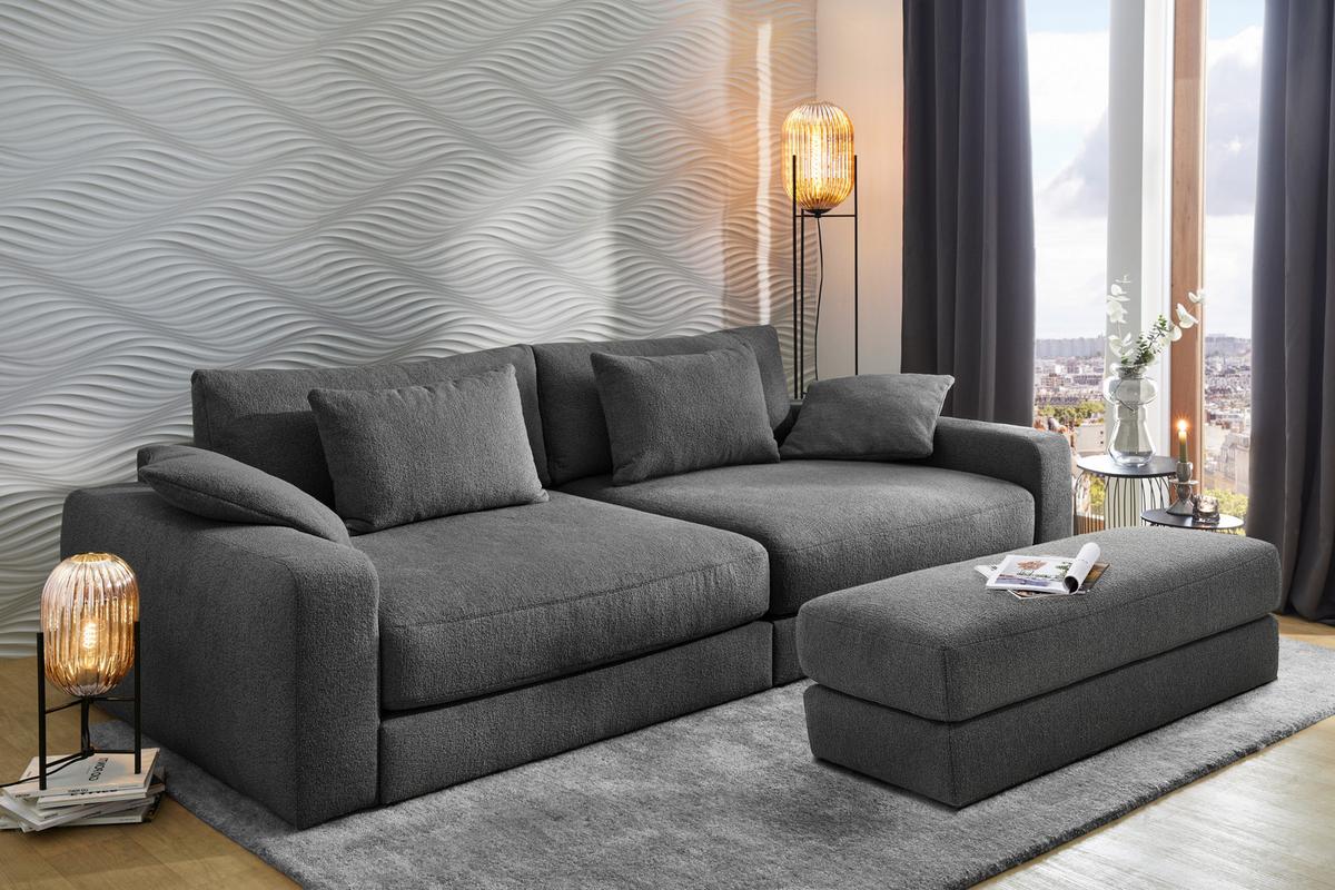 POLSTERHOCKER Federkern B124/T60/H40 cm Flachgewebe-Bezug Dunkelgrau / 15254 - Dunkelgrau/Schwarz, Kunststoff/Textil (124/40/60cm) - luma-home