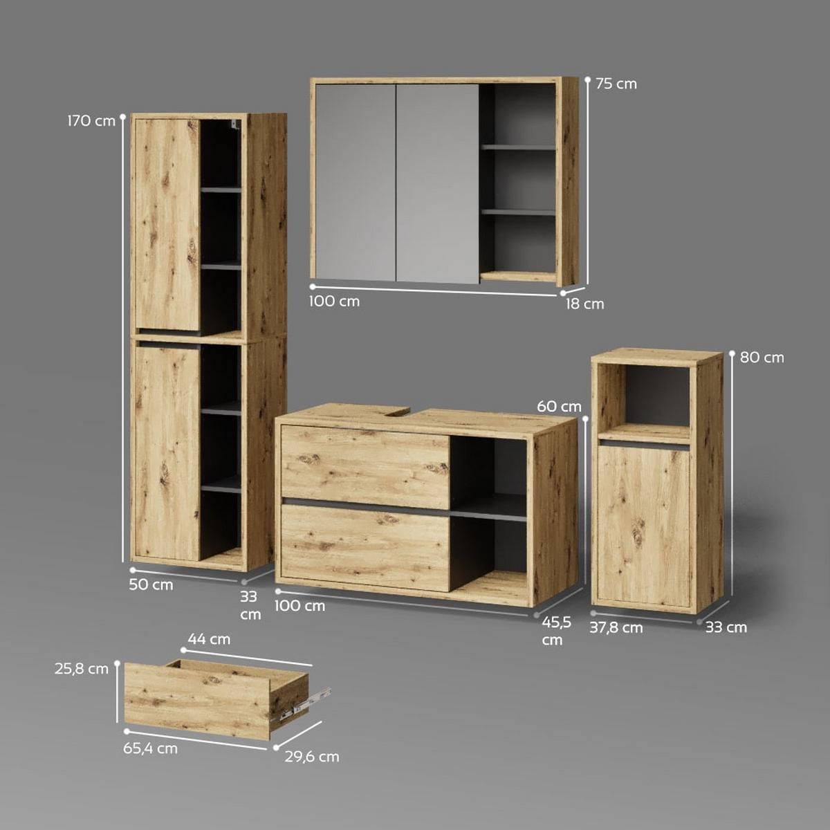 BADMÖBEL-SET Vomano Braun 4 Teile - Braun, Holzwerkstoff (45/100/60cm) - Livinity®