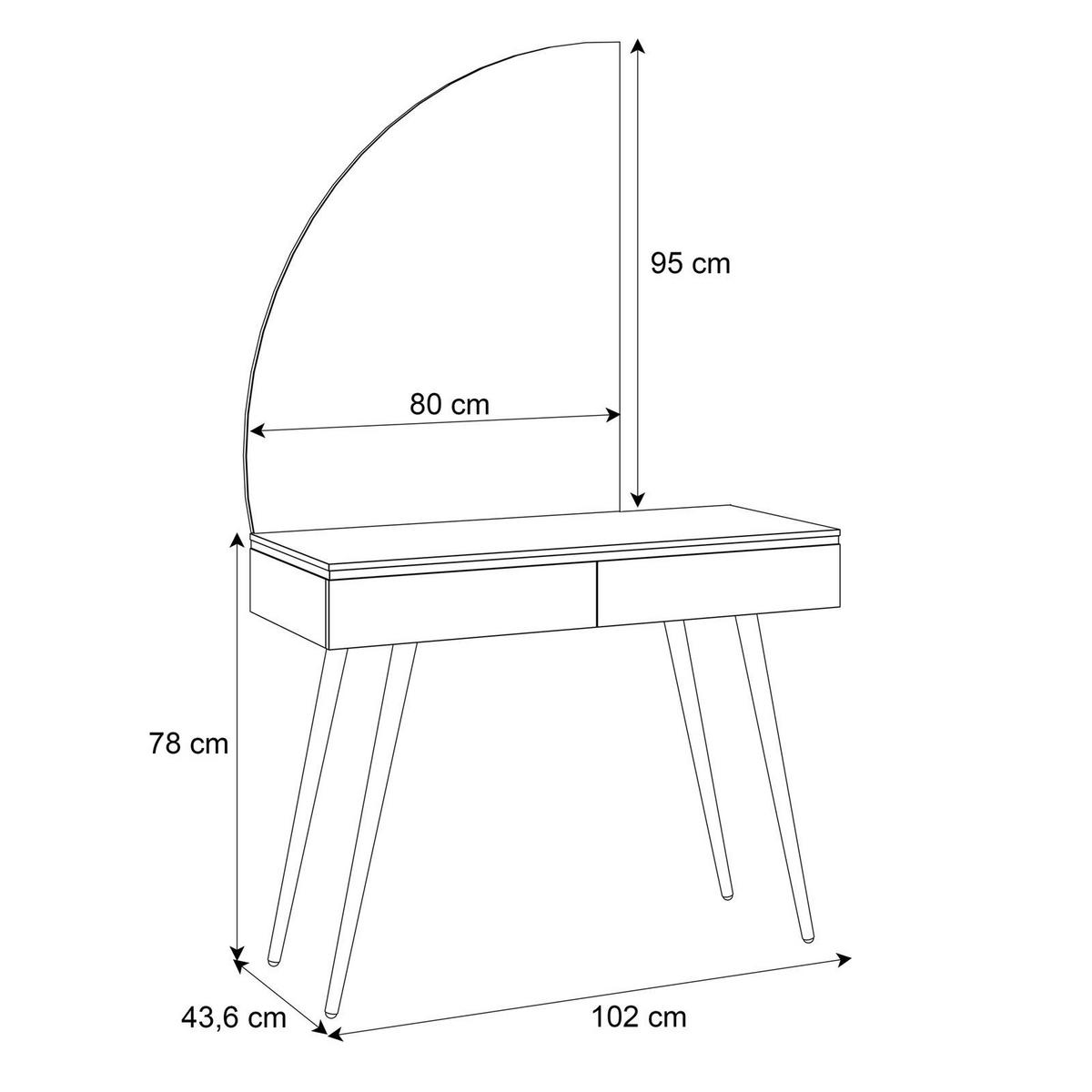 SCHMINKTISCH AURORA-SQ in weiß Hochglanz mit links Spiegel - Weiß Hochglanz/Goldfarben, Holzwerkstoff/Metall (102/173/44cm) - Lookway