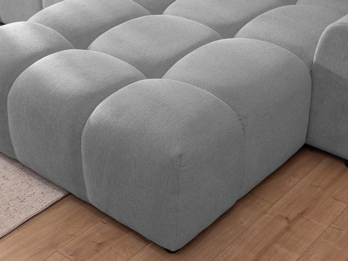 ECKSOFA Bubble mit losen Rückenkissen und Sitzfläche in Bubble-Optik aus weichem Grau Strukturstoff mit schöner Sitzkomfort - Ottomane rechts - Schwarz/Grau, Holz/Kunststoff (306/180cm) - S-Style Möbel