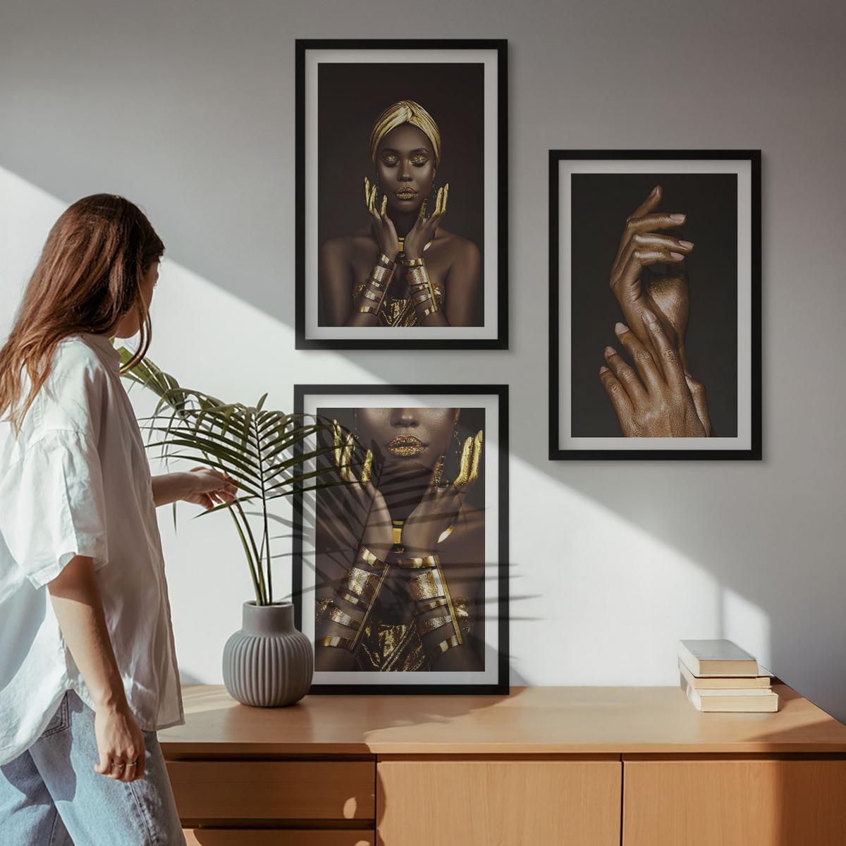 BILDER SET 3er Set - 40x60 cm Schwarzer Rahmen - Porträts afrikanischer Frauen - Schwarz, Kunststoff (40/60cm) - TULUP