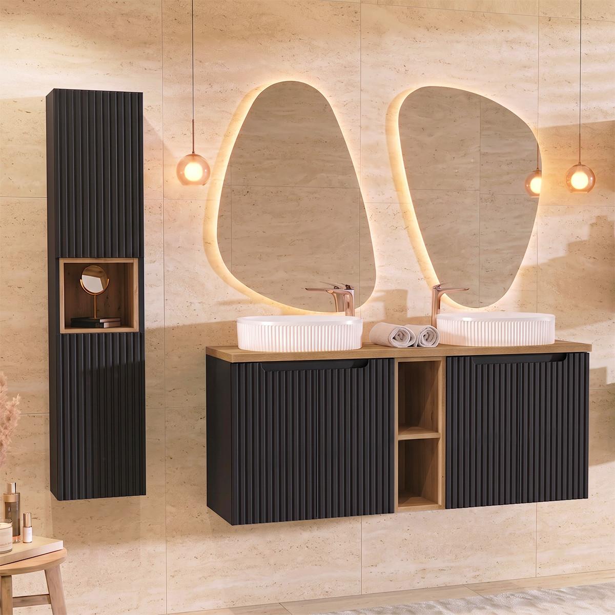 BADMÖBEL 140.4cm Riva 2er-Set Schwarz und Holz - Schwarz, Holzwerkstoff (140.4/59.5/40cm) - Petits-meubles