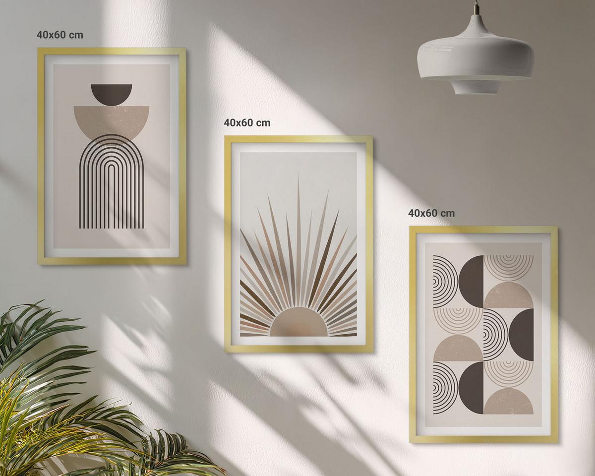 BILDER SET 3er Set - 40x60 cm Goldrahmen - Abstrakte Formen beige braun - Goldfarben, Kunststoff (40/60cm) - TULUP
