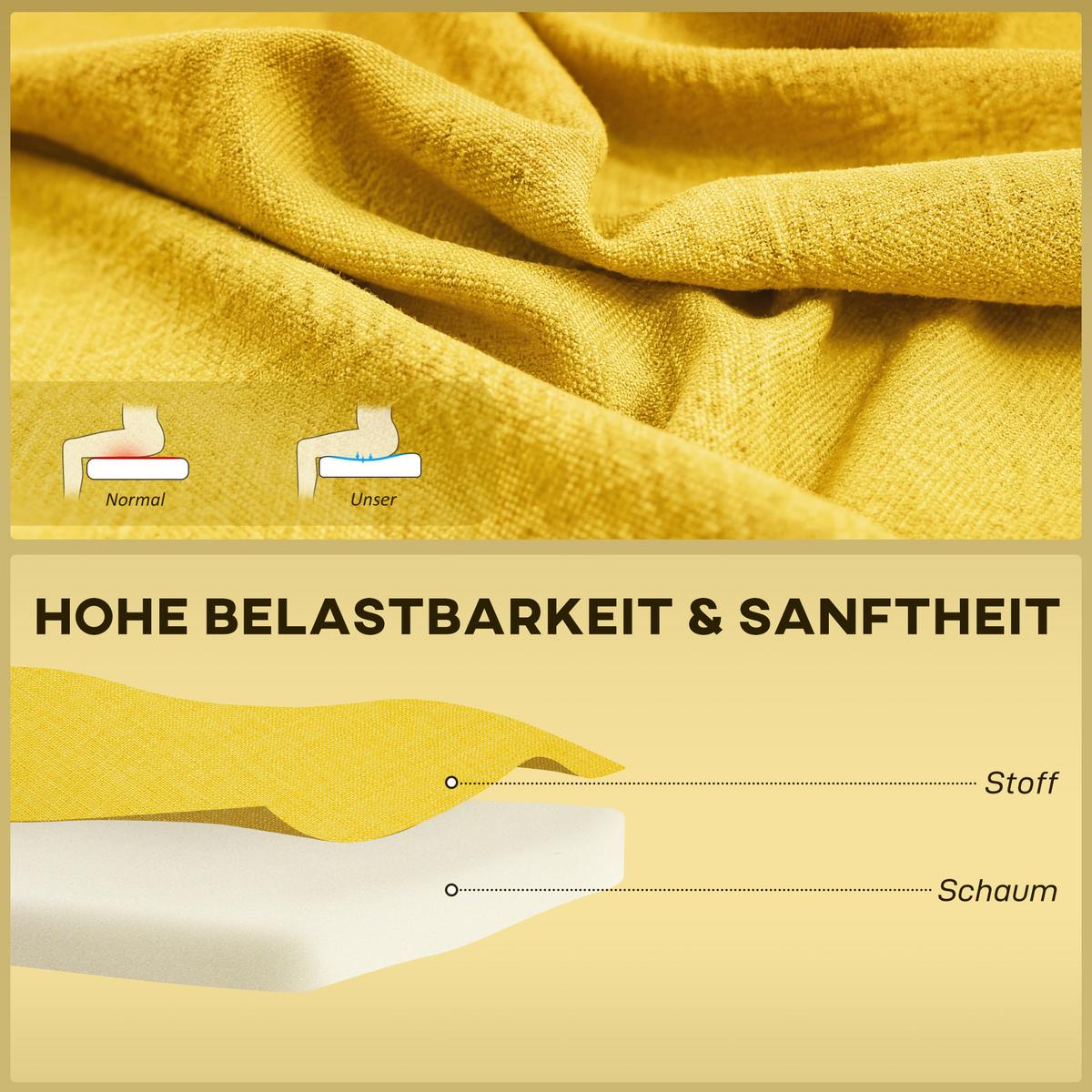 SOFA 2-Sitzer Couch Stoffsofa Sitzmöbel Polstersofa Loungesofa breit Gelb - Gelb/Naturfarben, Holz/Textil (56.5/77/117cm) - HOMCOM