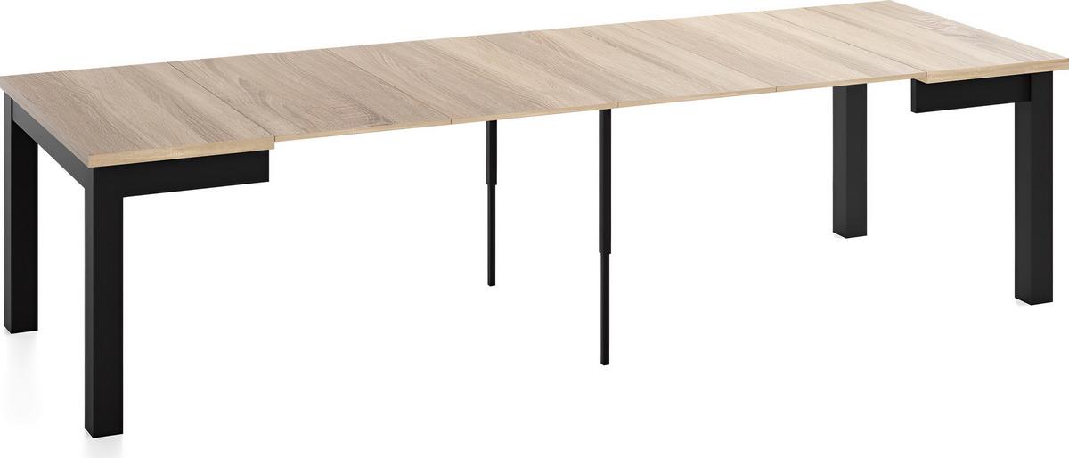 ESSTISCH Toren ausziehbar verlängerbar quadratisch, Eiche Sonoma Hellbraun 80-280/80/76.5 cm - Schwarz/Sonoma Eiche, Holz/Holzwerkstoff (80/280/76.5cm) - WFL GROUP