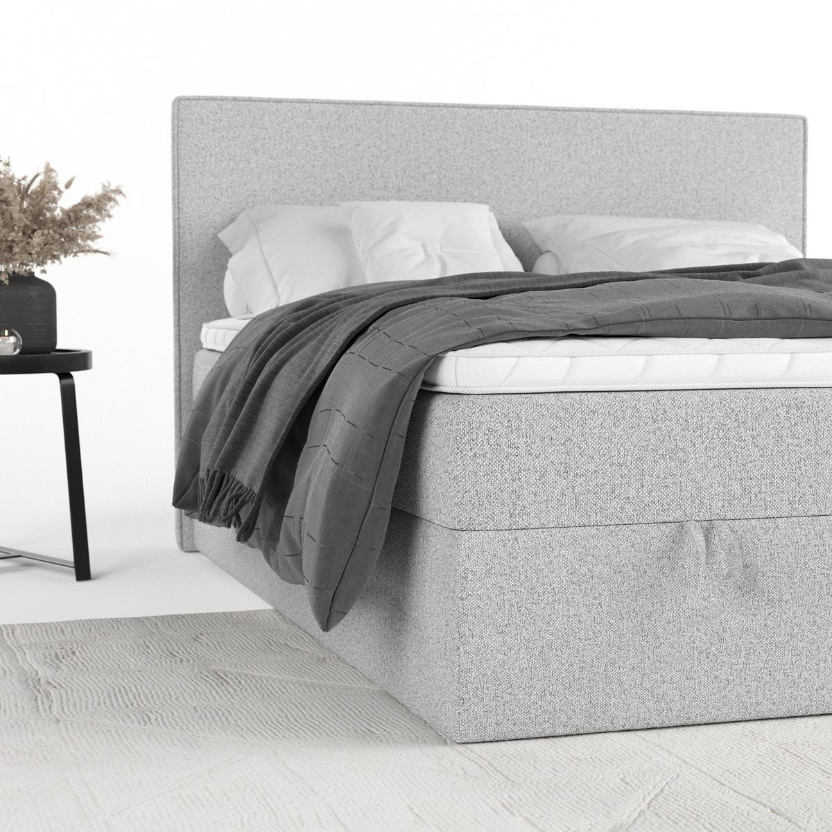BOXBETT Velma 160/200 cm Hellgrau im Riva Stoff - Hellgrau/Schwarz, Holz/Holzwerkstoff (160/200cm) - AltaBeds