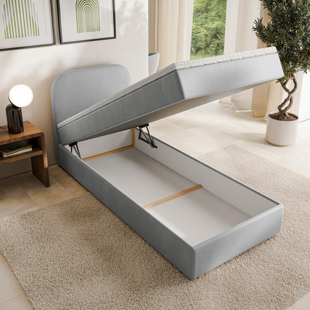 BOXBETT CERIA 90x200 cm mit Matratze und Topper - Hellgrau - Hellgrau, Holz/Textil (90/200cm) - MASSENO