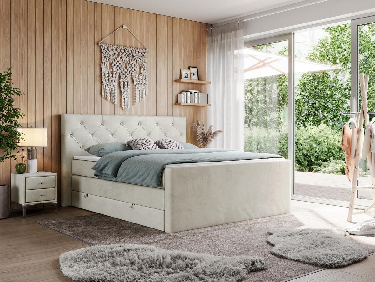BOXSPRINGBETT KING VELEN 120/200 Beige Velvet - H4 - Beige, Holz/Textil (120/200cm) - MKS