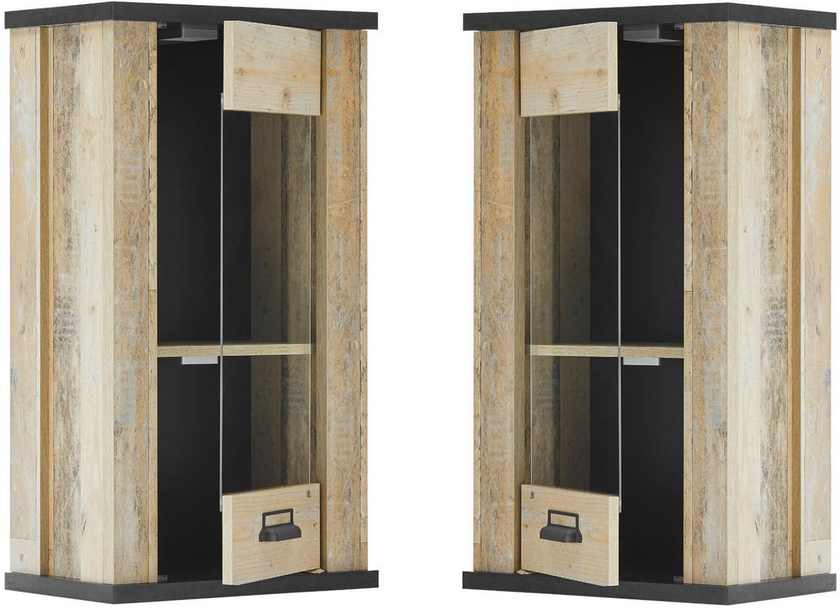 KÜCHENOBERSCHRANK Used Wood, anthrazit 50 cm, Hängeschrank mit Soft-Close - Anthrazit/Schwarz, Glas/Holzwerkstoff (50/90/31cm) - Furn.Design