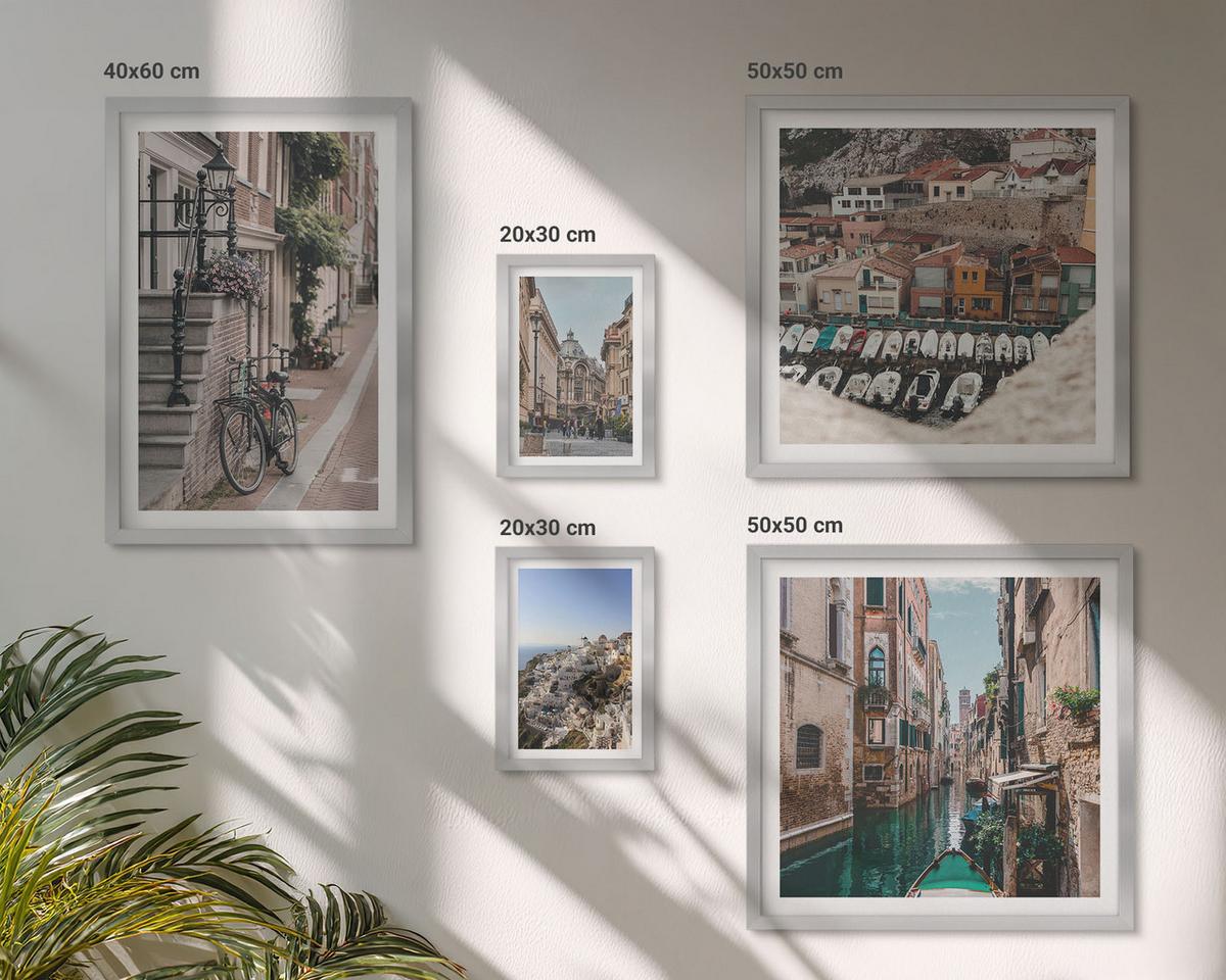 BILDER SET 5er Set - 50x50 cm & 20x30 cm & 40x60 cm Silberner Rahmen - Blattmuster Marmor abstrakt - Silberfarben, Kunststoff (40/60cm) - TULUP