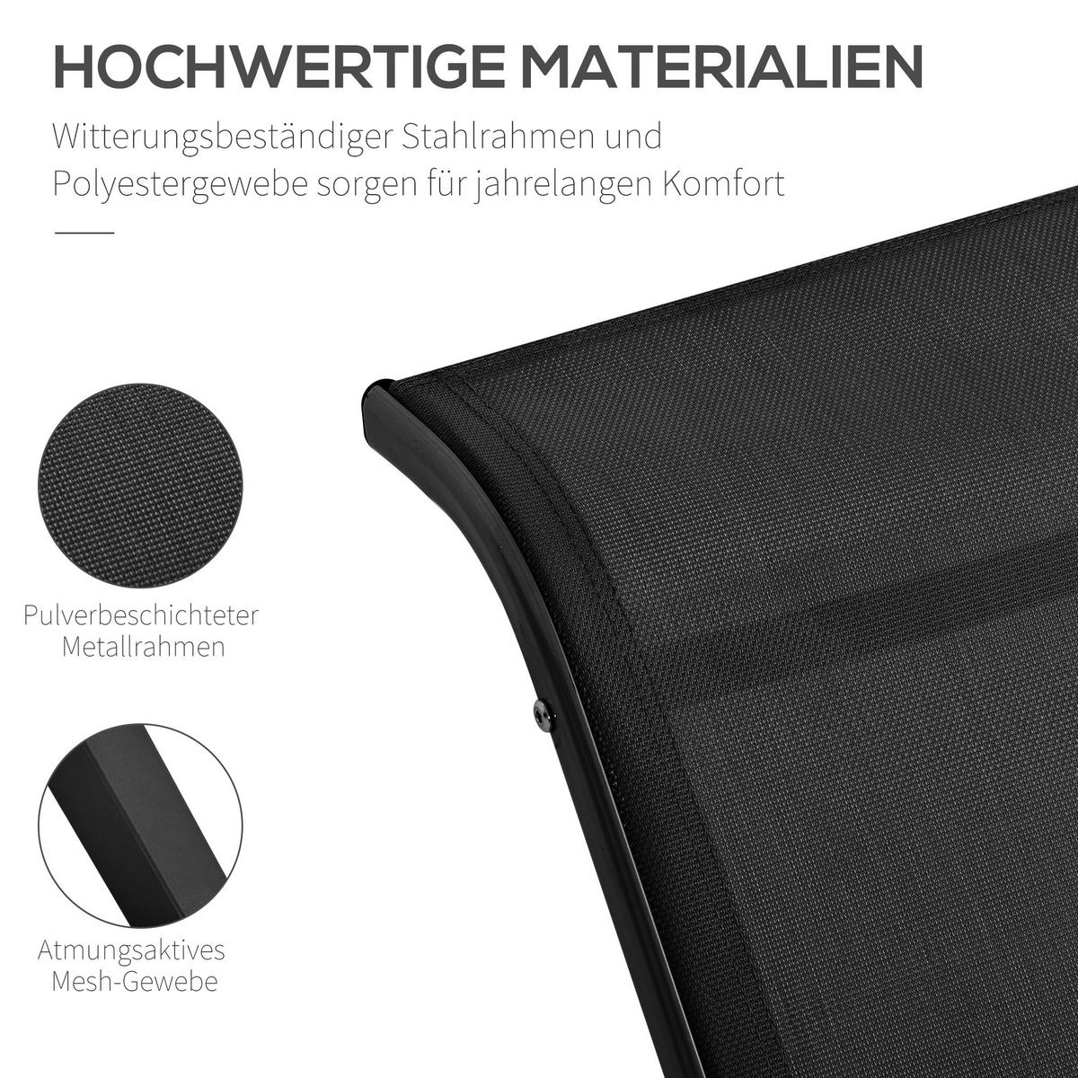 GARTENLIEGE mit Tisch, 59L x 169B x 66H cm, Metall, Mesh, Schwarz - Schwarz, Kunststoff (169/66/59cm) - Outsunny