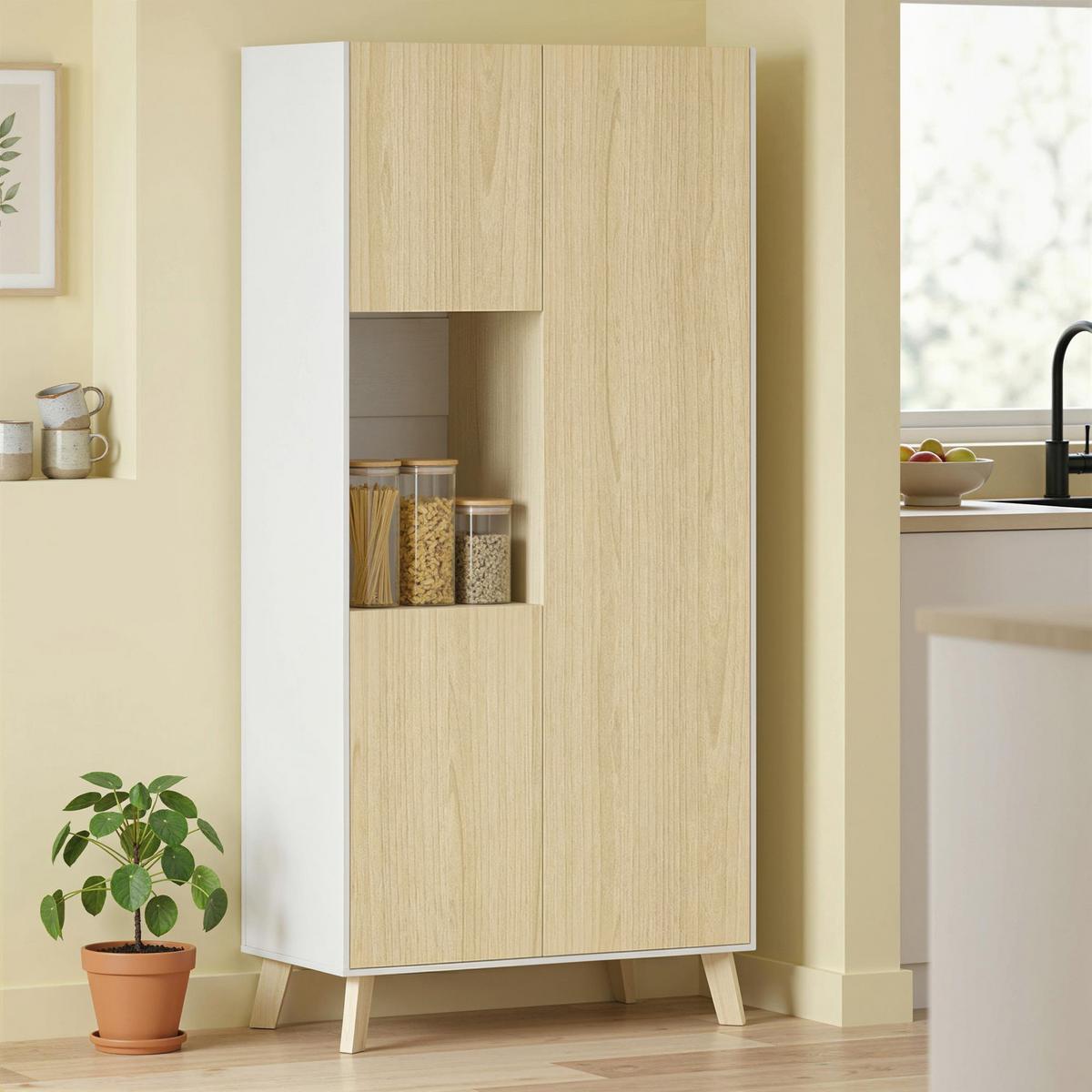 KÜCHENSCHRANK Spanplatte-MDF-Naturholz Weiß - Naturfarben, Holzwerkstoff (40/170/80cm) - HOMCOM