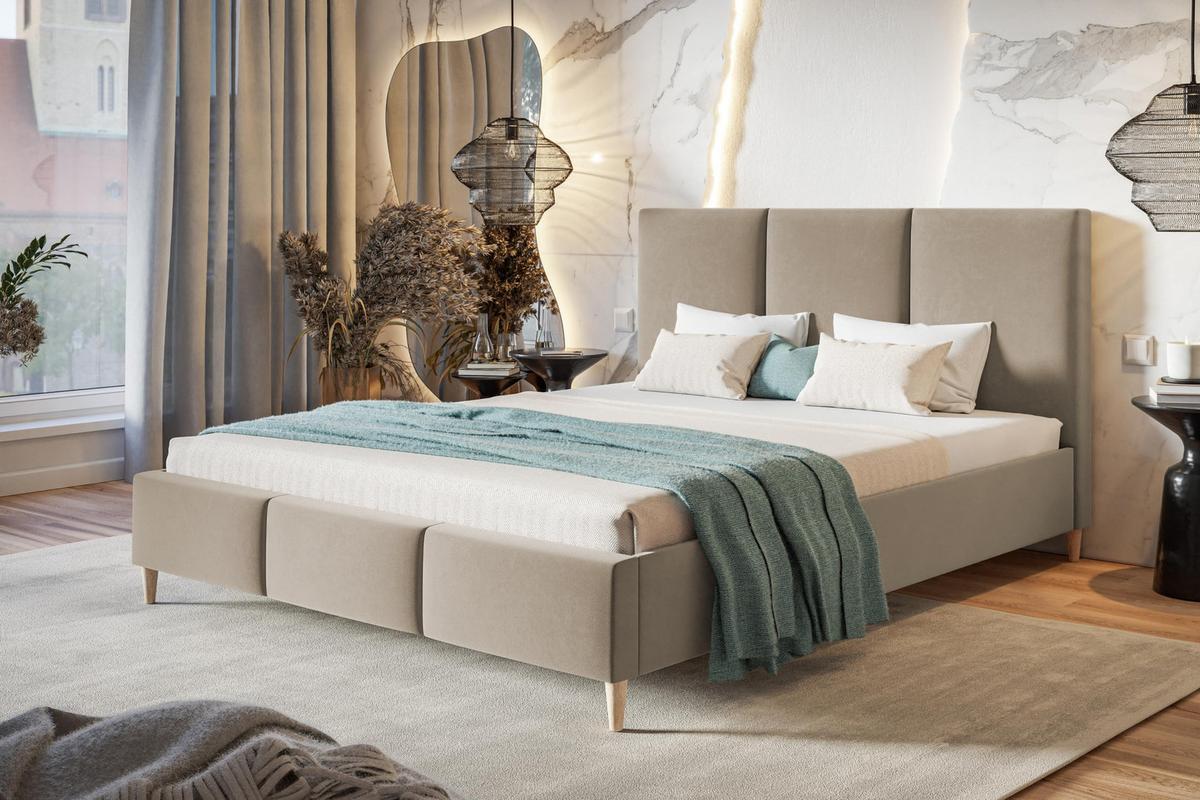 POLSTERBETT LUX Siena mit Kopfteil, 160 x 200 cm, Doppelbett mit Lattenrost aus Holz, Velourstoff Braun, Füße in Farbe: Braun - Braun, Holz/Textil (160/200cm) - Alpi-Möbel