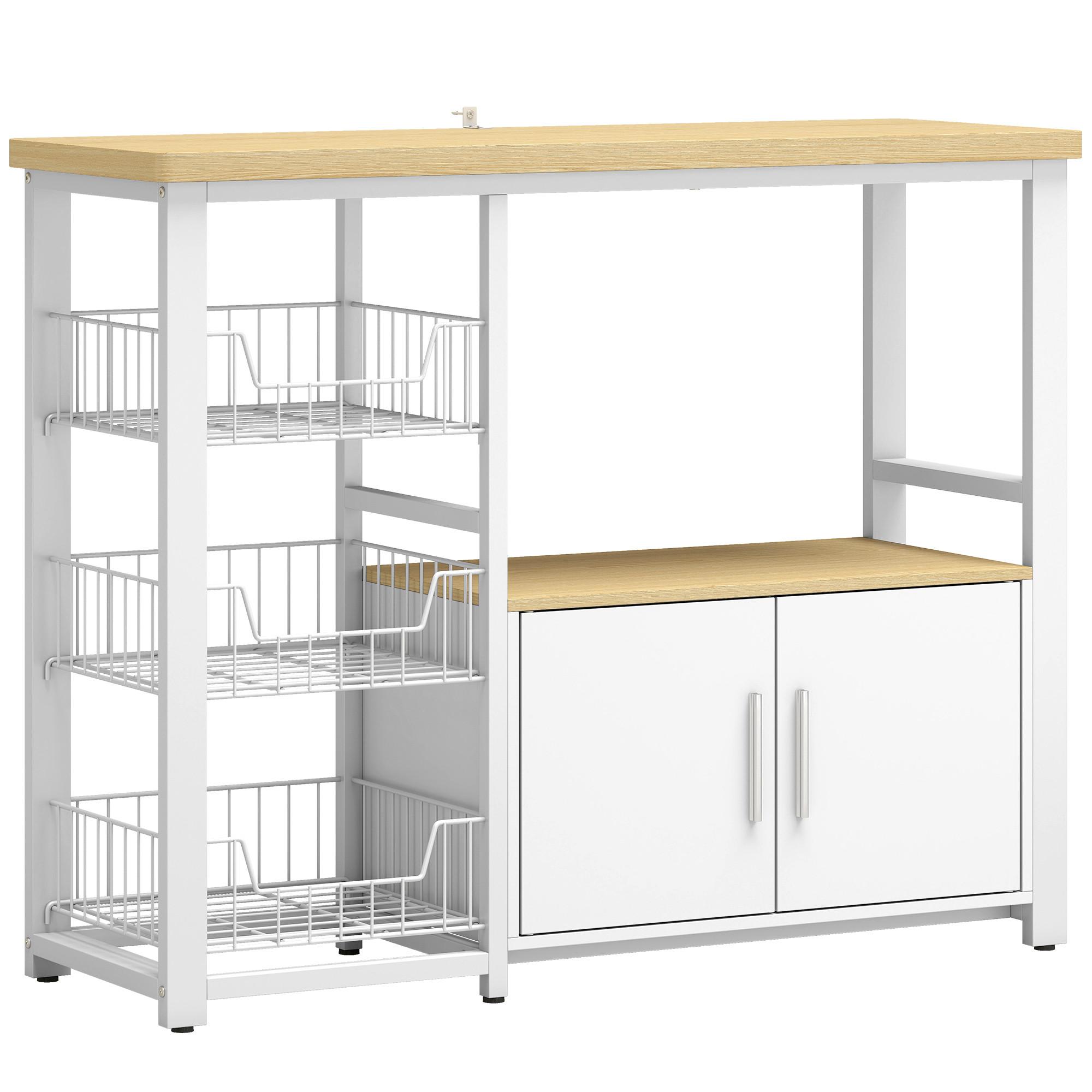 KÜCHENREGAL Spanplatte Kohlenstoffstahl Eiche Weiss - Weiß, Holzwerkstoff/Kunststoff (35/80/100cm) - HOMCOM