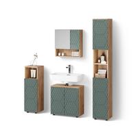 BADMÖBEL-SET Ronco Grün/Goldkraft Eiche 4 Teile, mit Hochschrank - Honigeiche/Grün, Holzwerkstoff (60/59/30cm) - Livinity®