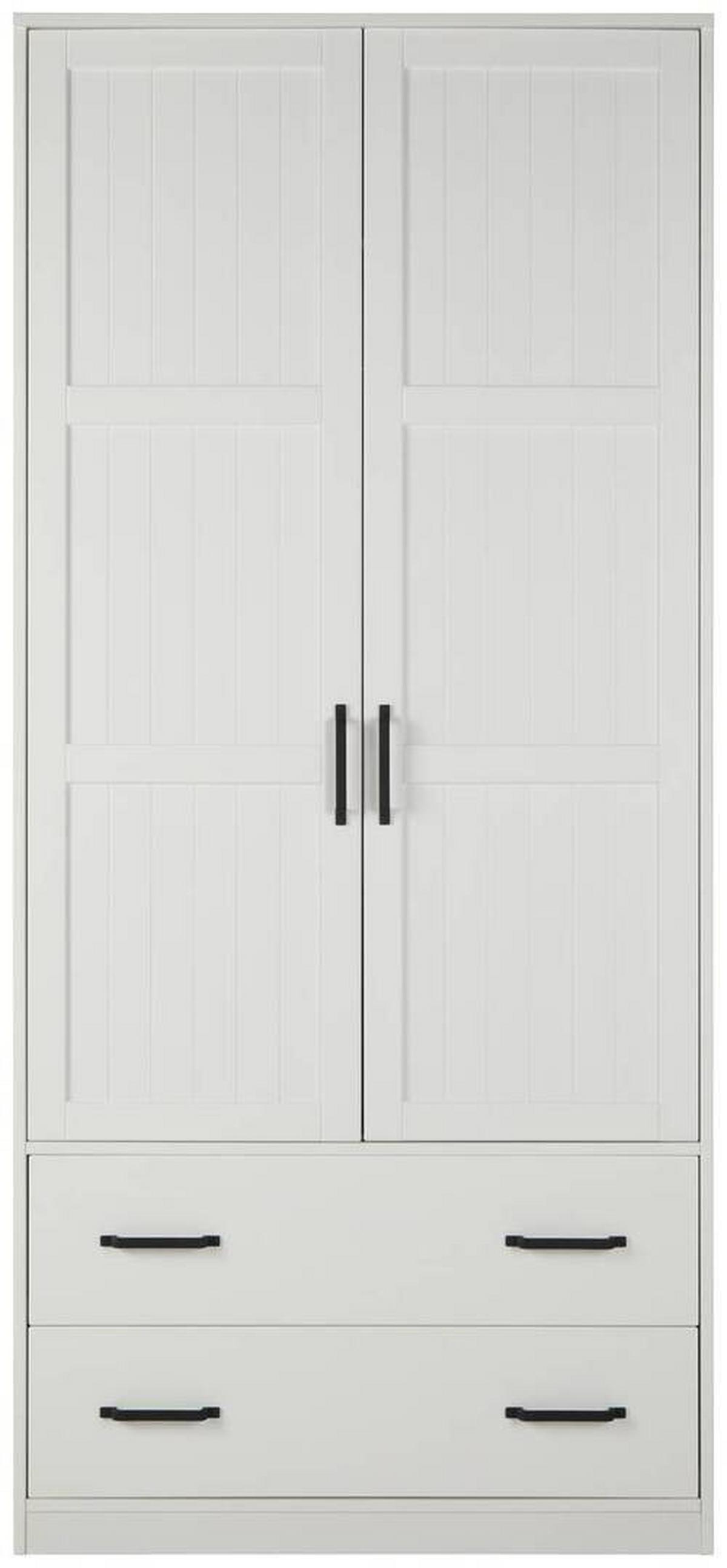 Drehtürenschrank aus Kiefer teilmassiv in Weiss - Weiss/Schwarz, Romantik / Landhaus, Holz/Kunststoff (100/220/60cm) - Mömax