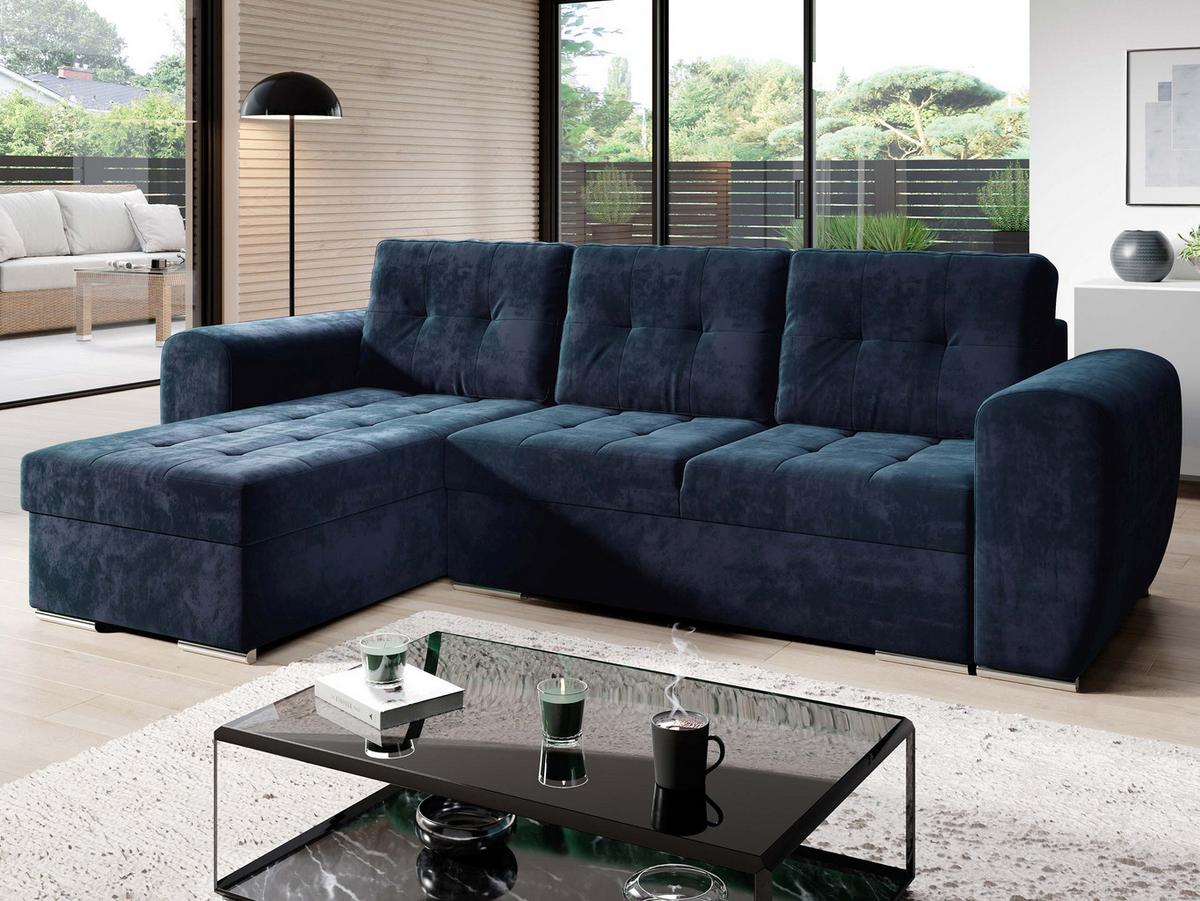 ECKSOFA Bari - Silberfarben/Dunkelblau, Holz/Textil (256/157cm) - MIRJAN24