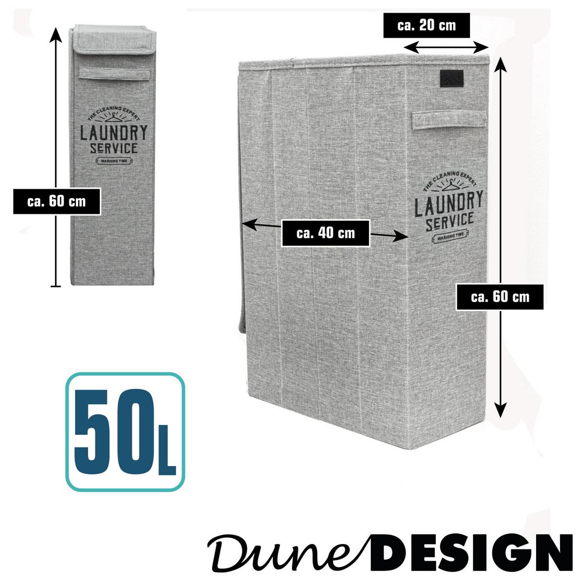 WÄSCHEKORB 50 Liter mit Deckel 20x40x60 cm Grau - Grau, Kunststoff (20/60/40cm) - Dunedesign