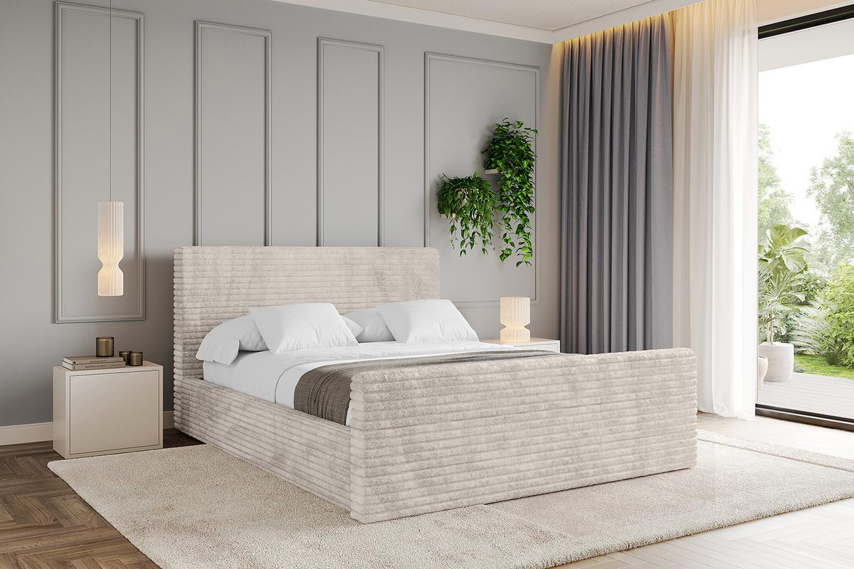 POLSTERBETT mit Bettkasten, Fußteil und Lattenrost, Boxbett ohne Matratze - ALOVA-Z 120x200 Creme - Creme, Holzwerkstoff/Textil (120/200cm) - ALTDECOR