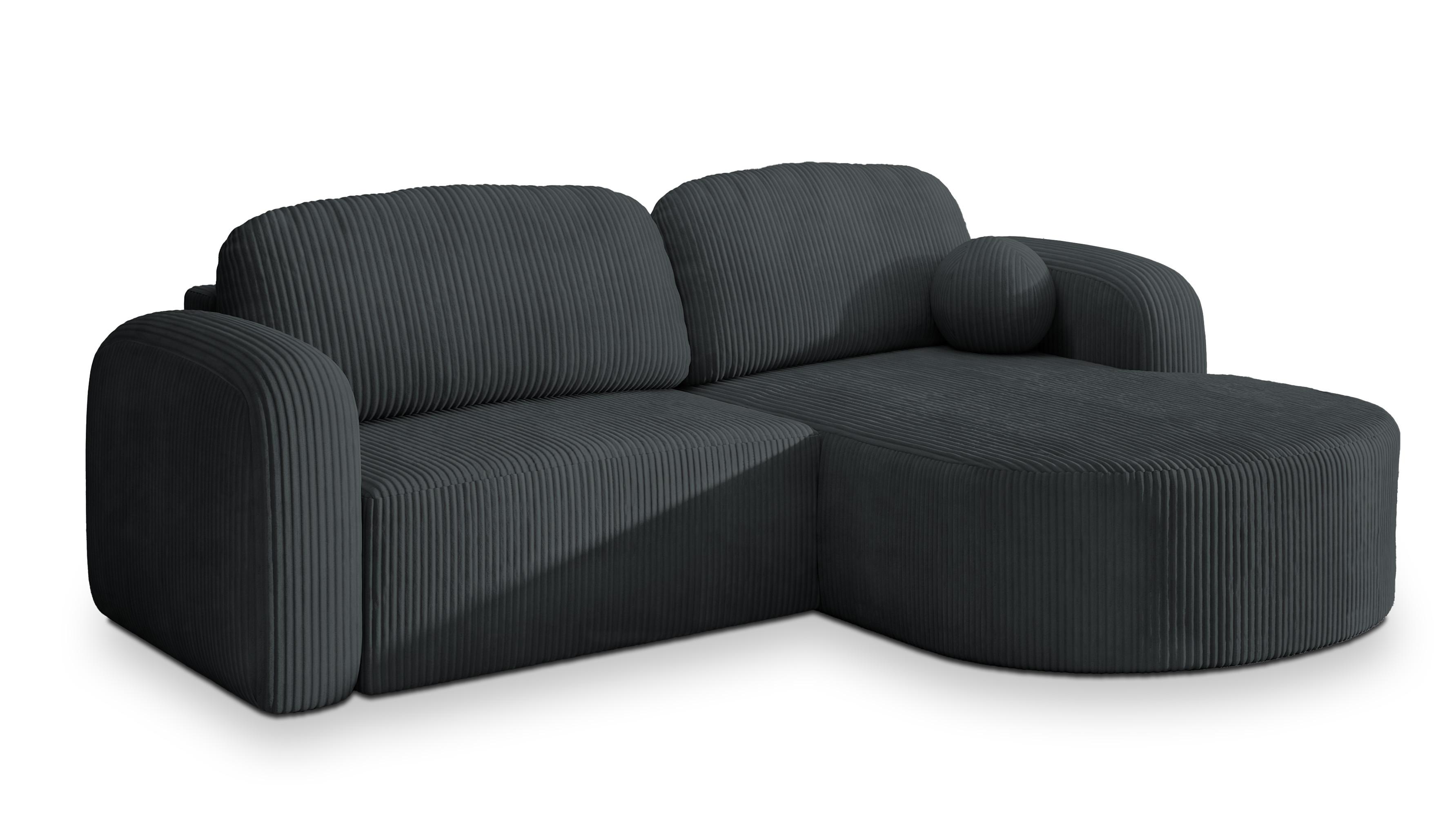 ECKSOFA AMILIA P R-S Graphitfarben Kordstoff mit Schlaffunktion - Graphitfarben, Holz (263/174cm) - MASSENO