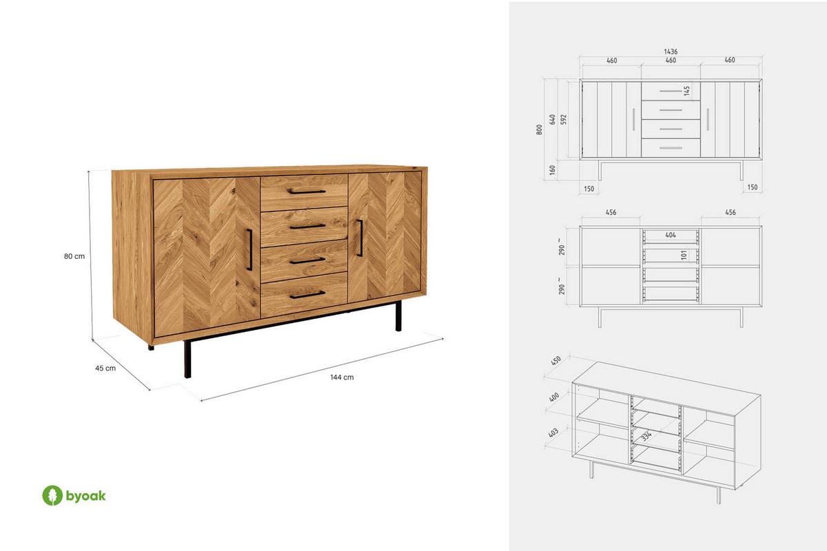 KOMMODE BREIT LEON Kernbuche - Kernbuche, Holz (144/80/45cm) - byoak