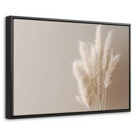 LEINWAND Bilder mit Rahmen - Pampasgras - Federn - Pastell - Weiß - 60x40 - Naturfarben, Textil (60/40cm) - MuchoWow