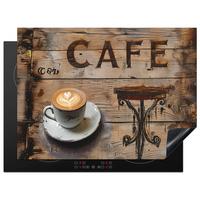 HERDABDECKPLATTE Cafe - Holz - Kaffee - Regale Herdabdeckung Induktionsfeld 70x52 cm - Schwarz, Kunststoff (70/52/0.2cm) - MuchoWow