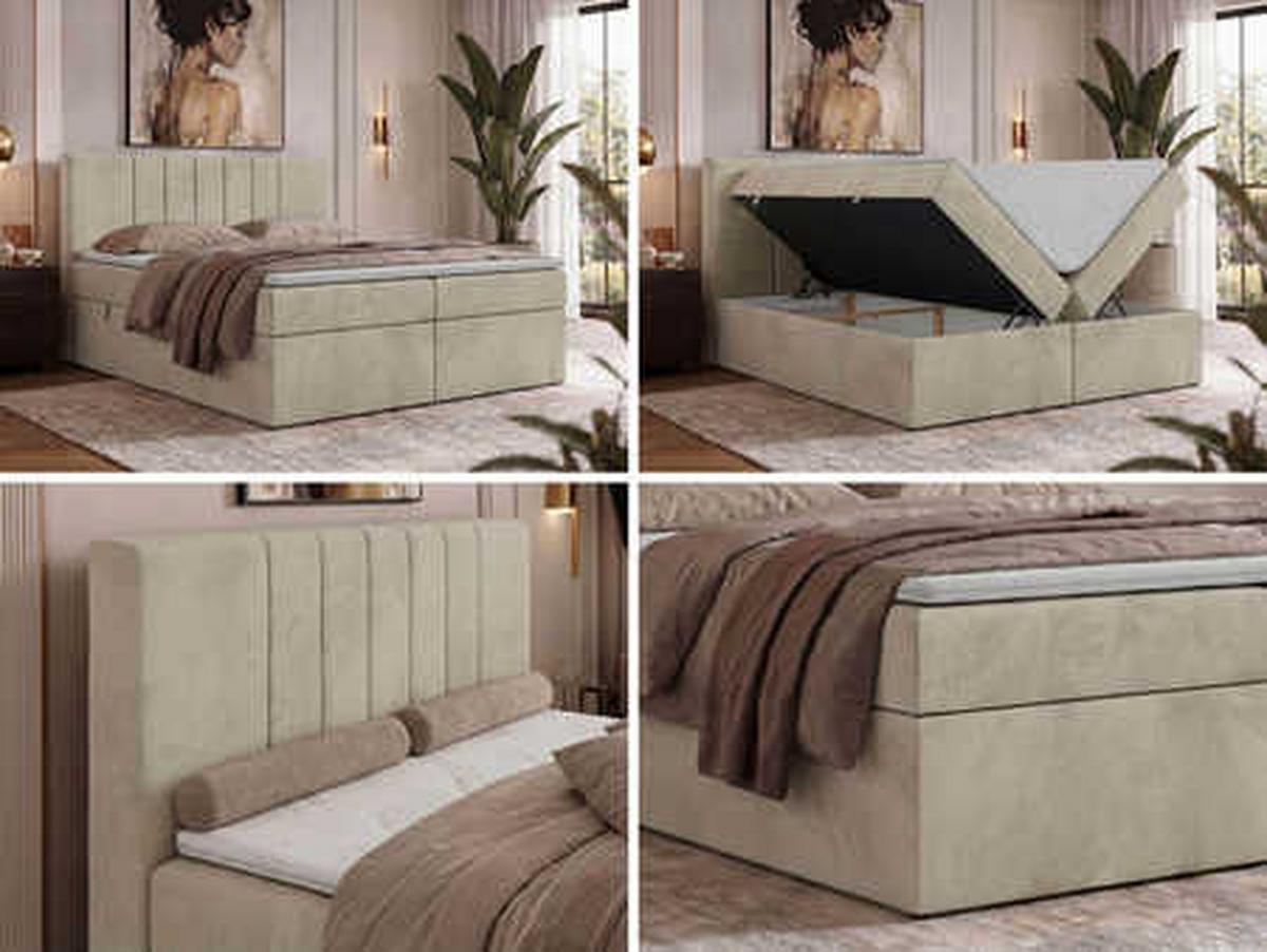 BOXBETT INERO 140/200 - Beige Velvet - Topper Visco - H4 - Beige/Schwarz, Kunststoff/Textil (140/200cm) - MKS