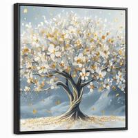 LEINWAND Bilder mit Rahmen - Baum - Winter - Baum des Lebens - Modern - Gold - 50x50 - Goldfarben, Textil (50/50cm) - MuchoWow