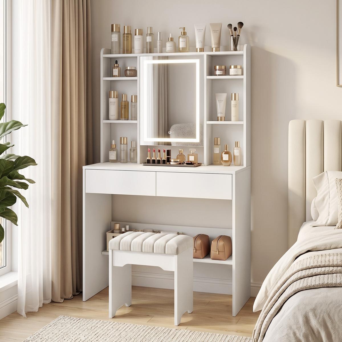 SCHMINKTISCH MDF Weiß - Weiß, Holzwerkstoff (40/144.7/90cm) - HOMCOM