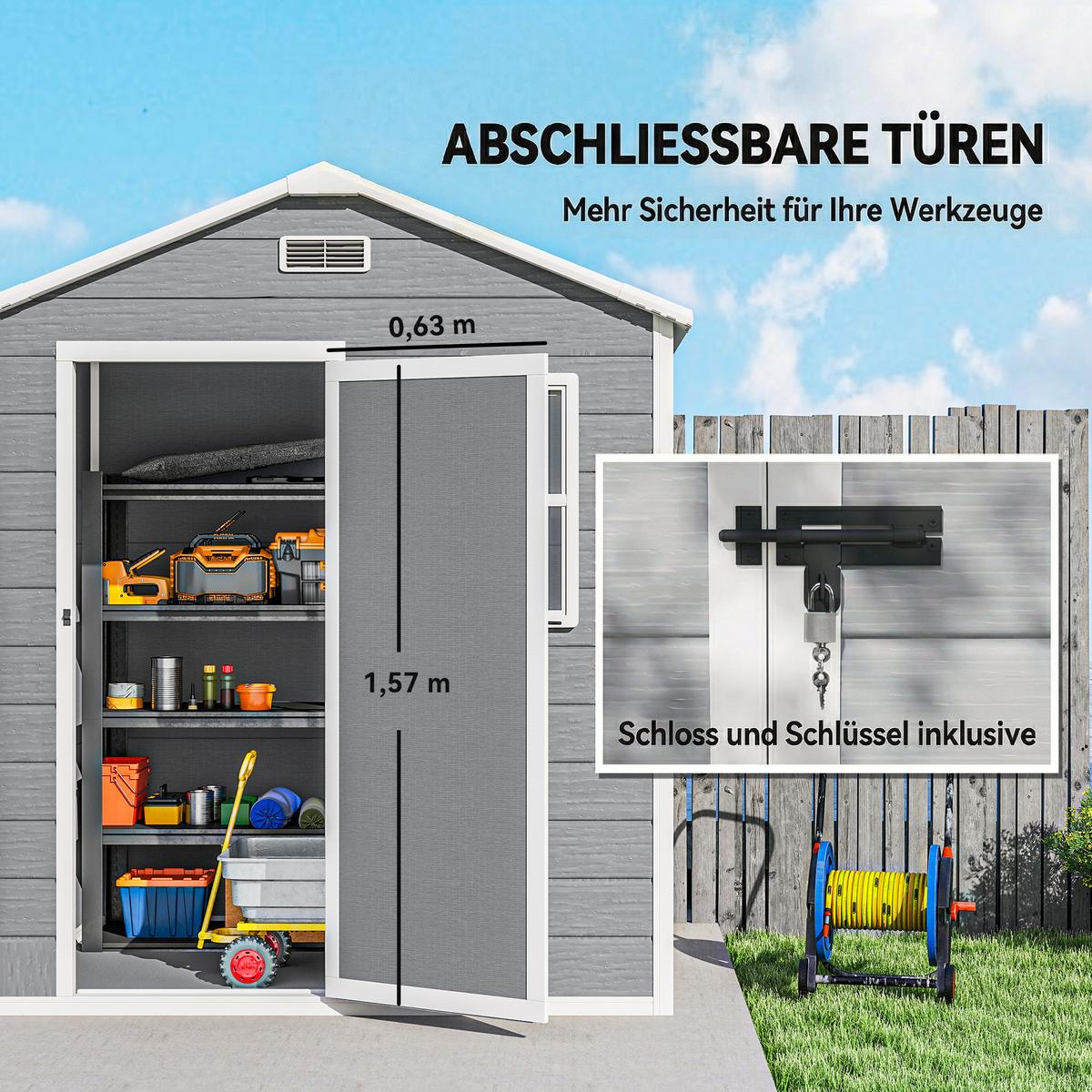 GERÄTEHAUS Kunststoff Aluminium Grau - Grau, Kunststoff (121/200/182cm) - Outsunny